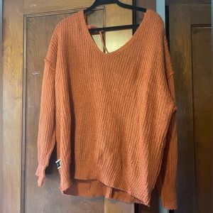 Orange lightweight sweater with cross-cross back from SHEIN